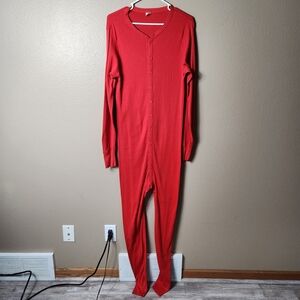 Morgan Mills Mens |L Tall| Red Cotton/Polyester Long Sleeve Union Suit